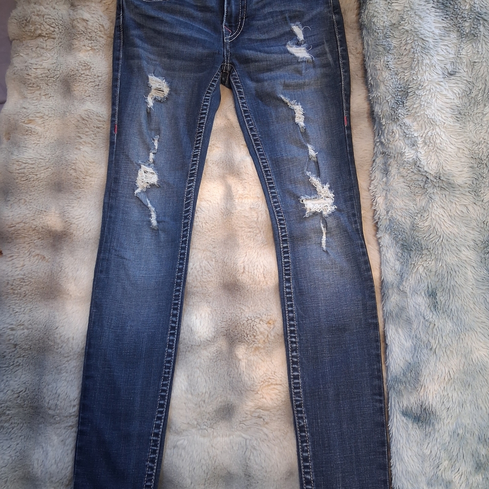 True Religion Women’s Skinny Jeans - Dark Blue Distressed